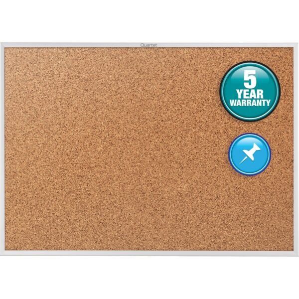 Quartet Classic Series Bulletin Board 48" Board Height x 72" Board Width - Brown Natural Cork Surface - Heavy-gauge, Self-healing, Heavy Duty - Silver Aluminum Frame - 1 Each...