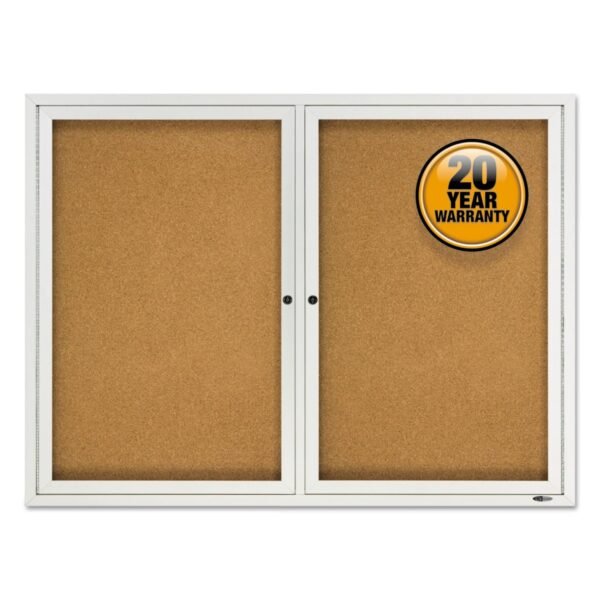 Quartet Enclosed Cork Bulletin Board, Cork/Fiberboard, 48 x 36, Tan Surface, Silver Aluminum Frame (2124)