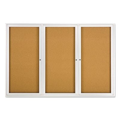 Quartet Enclosed Indoor Cork Bulletin Board with Three Hinged Doors, 72 x 48, Tan Surface, Silver Aluminum Frame 48" Board Height x 72" Board Width - Brown Natural Cork Surface...