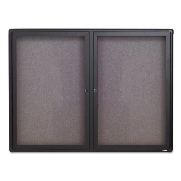Quartet Enclosed Indoor Fabric Bulletin Board with Two Hinged Doors, 48 x 36, Gray Surface, Graphite Aluminum Frame (2364L)