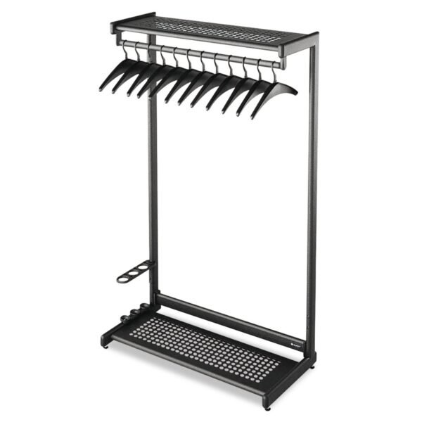 Quartet Single-Sided Rack with Two Shelves, 12 Hangers, Steel, 48w x 18.5d x 61.5h, Black (20224)