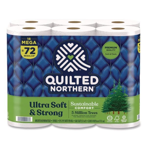 Quilted Northern Ultra Soft and Strong Bathroom Tissue, Mega Rolls, Septic Safe, 2-Ply, White, 328 Sheets/Roll, 18 Rolls/Carton (94475501)
