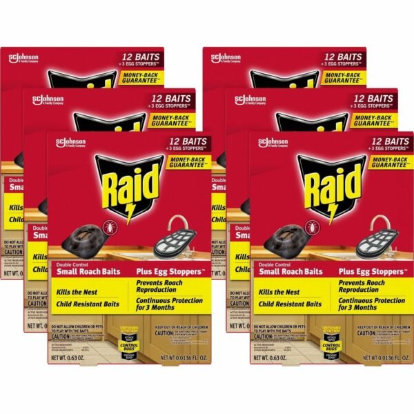 Raid Double Control Small Roach Baits Kills Cockroaches - Red - 12/Box - 6 / Carton (334861CT)