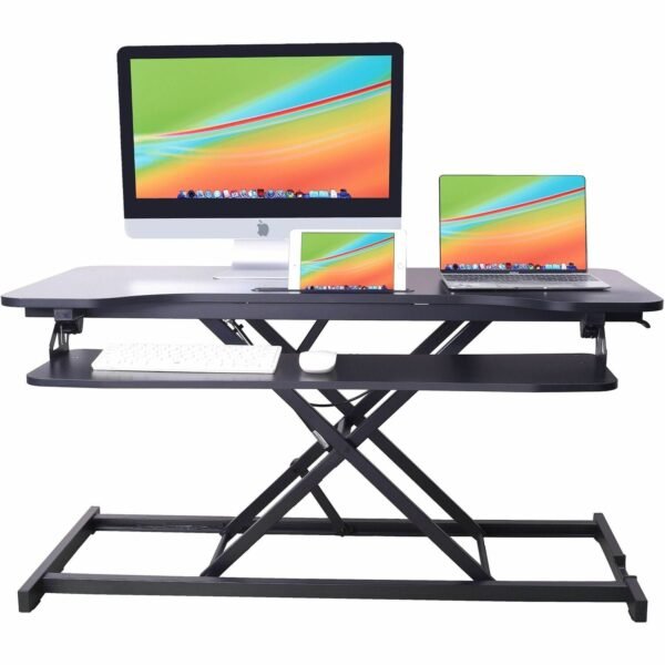 Rocelco Sit/Stand Desk Riser 33 lb Load Capacity - 21.70" Height x 42.90" Width x 20.50" Depth - Desk - Black - For Monitor, Notebook, Keyboard, Tablet, Smartphone - Keyboard...