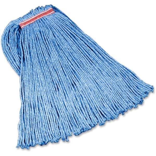 Rubbermaid Commercial 1" Headband Dura Pro Wet Mop Cotton Head - 4-ply, Cut Ends, Absorbent, Durable - Blue - 12 / Carton (F51800BE)
