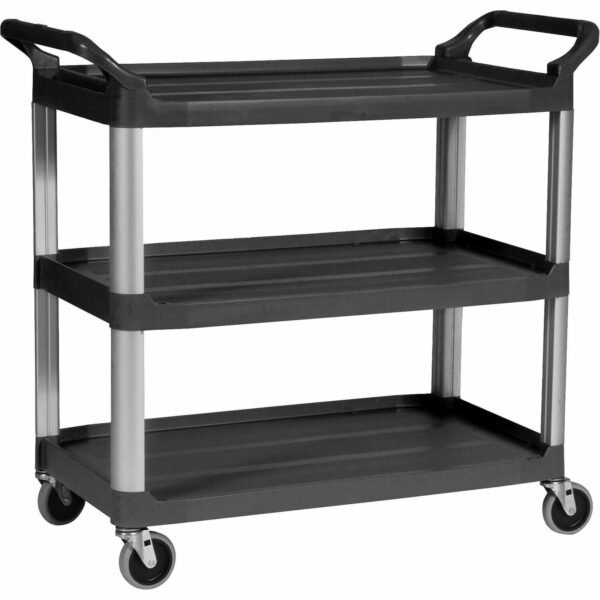 Rubbermaid Commercial 3-Shelf Mobile Utility Cart 3 Shelf - 300 lb Capacity - 4" Caster Size - Aluminum - 40.60" Width x 20" Depth x 37.80" Height - Aluminum Frame - Black - 1...