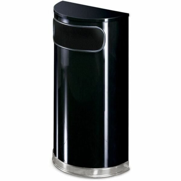 Rubbermaid Commercial Black/Chrome Half Round Receptacle 9 gal Capacity - Semicircular - 32" Height x 18" Width x 9" Depth - Stainless Steel - Chrome - 1 Each (SO820PLBK)