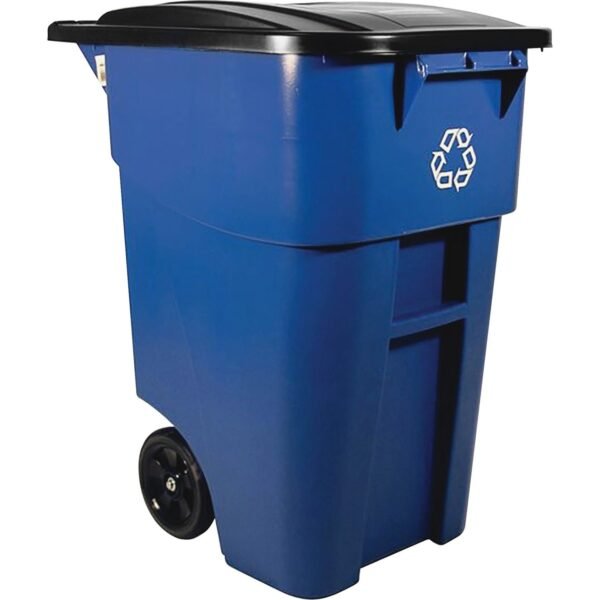 Rubbermaid Commercial Brute Recycling Rollout Container Swing Lid - 50 gal Capacity - Rectangular - Mobility, Heavy Duty, Wheels, Lid Locked, Hinged, Durable, Easy to Clean -...