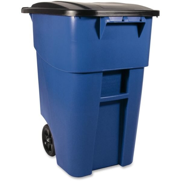 Rubbermaid Commercial Brute Rollout Container with Lid Swing Lid - 50 gal Capacity - Mobility, Heavy Duty, Wheels, Lid Locked, Rounded Corner - Blue - 1 Each (9W2700BE)