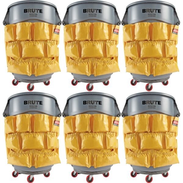 Rubbermaid Commercial Brute Utility Container Caddy Bag - 12 Pocket(s) - 20.50" Height x 20" Depth - Yellow - Nylon - 6 / Carton (264200YWCT)