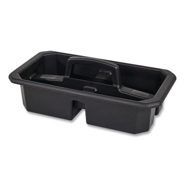 Rubbermaid Commercial Cleaning Caddy, Compatible with Full Size and Compact Housekeeping Carts, Plastic, Black, 6/Carton (2202586)
