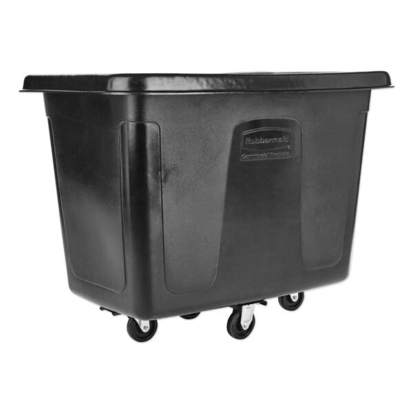 Rubbermaid Commercial Cube Truck, 12 cu ft, 400 lb Capacity, Medium-Density Polyethylene/Metal Frame, Black (461200BLA)