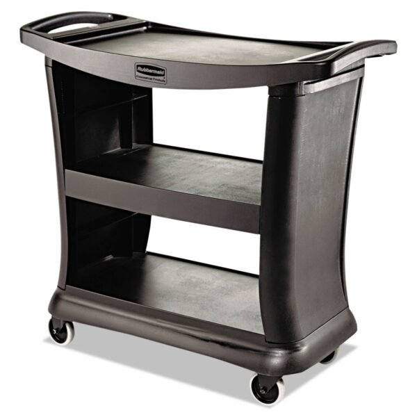 Rubbermaid Commercial Executive Service Cart, Plastic, 3 Shelves, 300 lb Capacity, 20.33" x 38.9" x 38.9", Black (9T6800BK)