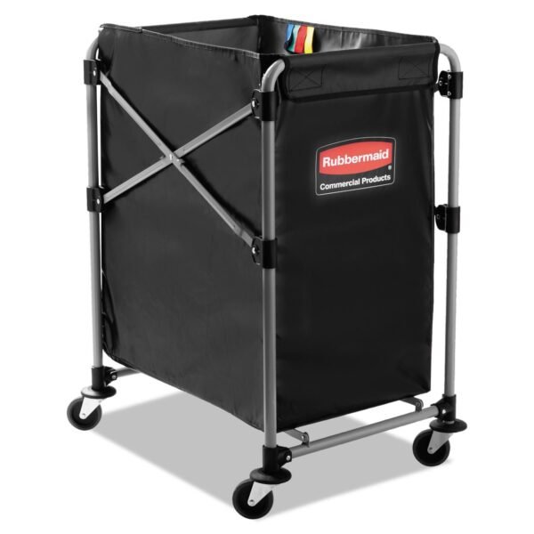 Rubbermaid Commercial One-Compartment Collapsible X-Cart, Synthetic Fabric, 4.98 cu ft Bin, 20.33" x 24.1" x 34", Black/Silver (1881749)