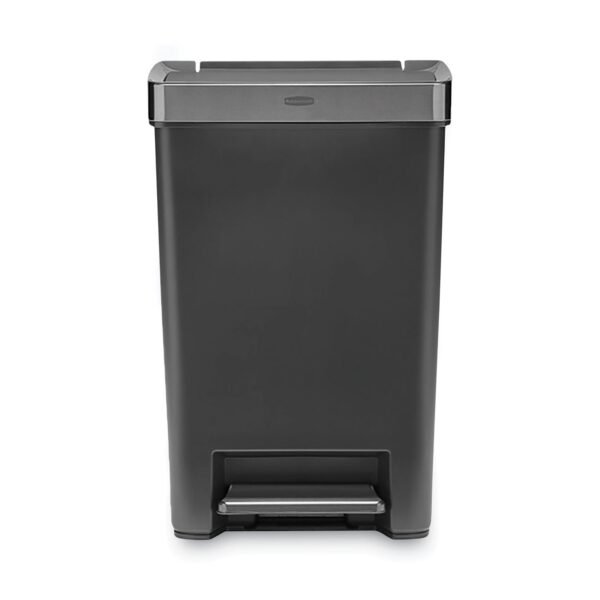 Rubbermaid Commercial Premier Series III Step-On Waste Container, 12.4 gal, Plastic, Black/Stainless Steel (2120983)