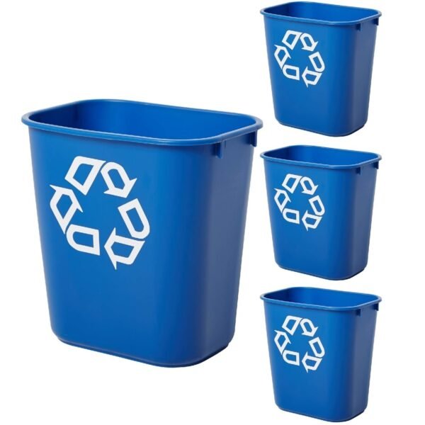 Rubbermaid Commercial Products Deskside Recycling Can, 7-Gallon/28-Quart, Blue Recycling Symbol, Plastic, for Bedroom/Bathroom/Office/Under Desk/Sink 4-Pack