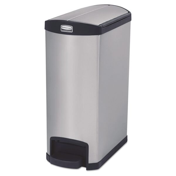 Rubbermaid Commercial Slim Jim Stainless Steel Step-On Container, End Step Style, 13 gal, Stainless Steel, Black (1901993)