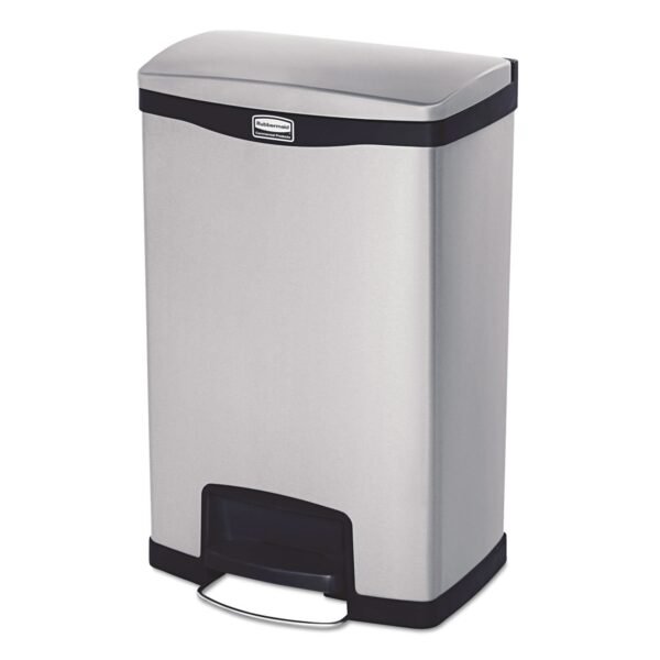 Rubbermaid Commercial Slim Jim Stainless Steel Step-On Container, Front Step Style, 13 gal, Stainless Steel, Black (1901992)
