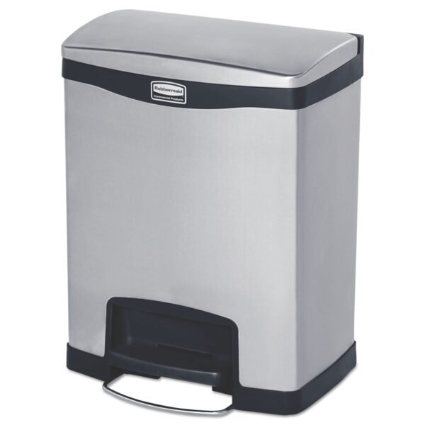 Rubbermaid Commercial Slim Jim Stainless Steel Step-On Container, Front Step Style, 8 gal, Stainless Steel, Black (1901985)