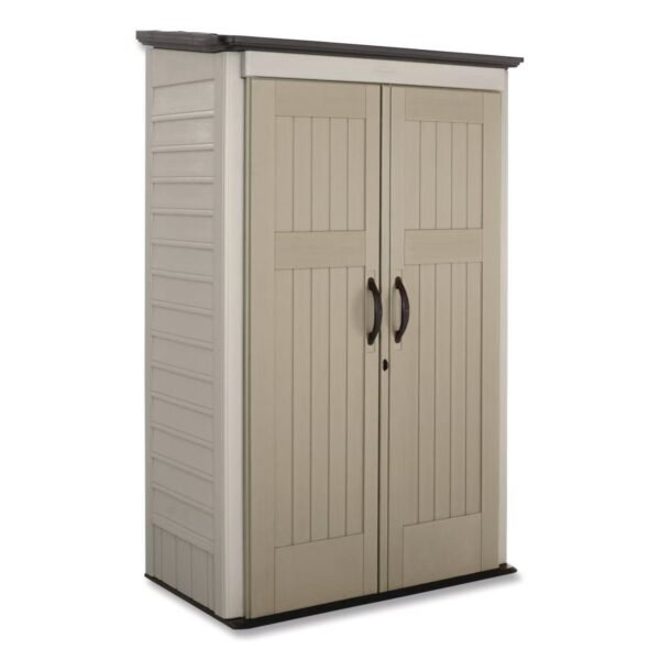 Rubbermaid Vertical Storage Shed, 53 cu ft, 2.5 ft x 4 ft x 7 ft, Sandstone/Faint Maple (5L3000SDONX)
