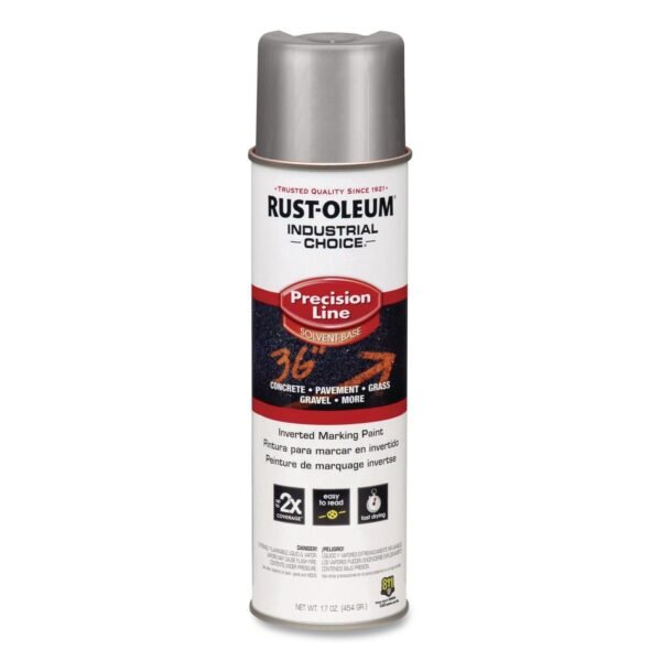 Rust-Oleum Industrial Choice M1600 System Solvent-Based Precision Line Marking Paint, Flat Silver, 17 oz Aerosol Can, 12/Carton (239007)