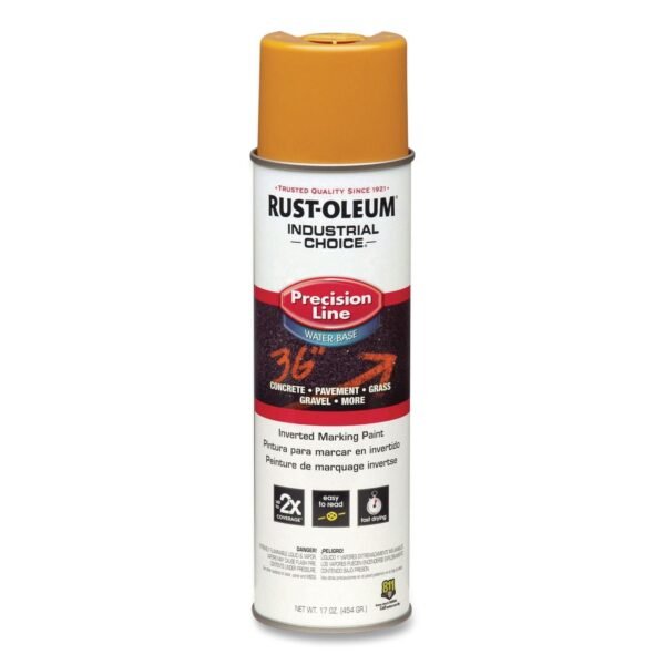 Rust-Oleum Industrial Choice M1800 System Water-Based Precision Line Marking Paint, Gloss Yellow, 17 oz Aerosol Can, 12/Carton (203033)