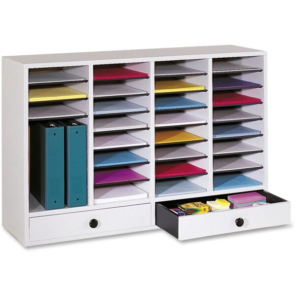 Safco Adjustable Compartment Literature Organizers 32 Compartment(s) - 2 Drawer(s) - Compartment Size : 2.50" x 9.50" x 11.50" - Drawer Size : 2.75" x 17.50" - 25.37" Height x...