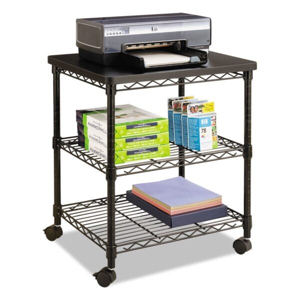 Safco Desk Side Wire Machine Stand, Metal, 3 Shelves, 200 lb Capacity, 24" x 20" x 27", Black (5207BL)