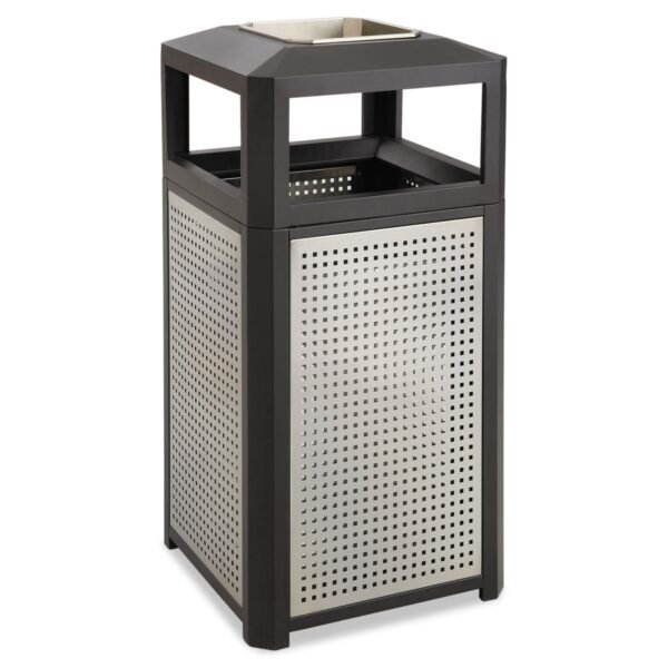Safco Evos Series Steel Waste Container, 38 gal, Steel, Black (9935BL)