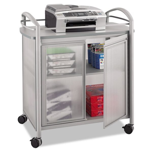 Safco Impromptu Refreshment Cart/Machine Stand, Engineered Wood, 3 Shelf, 34 x 21.25 x 36.5, Gray/Silver (8966GR)