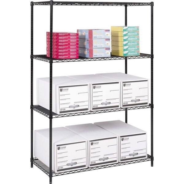 Safco Industrial Wire Shelving 48" Width x 24" Depth x 72" Height - 4 x Shelf(ves) - 3200 lb Load Capacity - Adjustable Glide, Durable - Black - Powder Coated - Steel - Assembly...