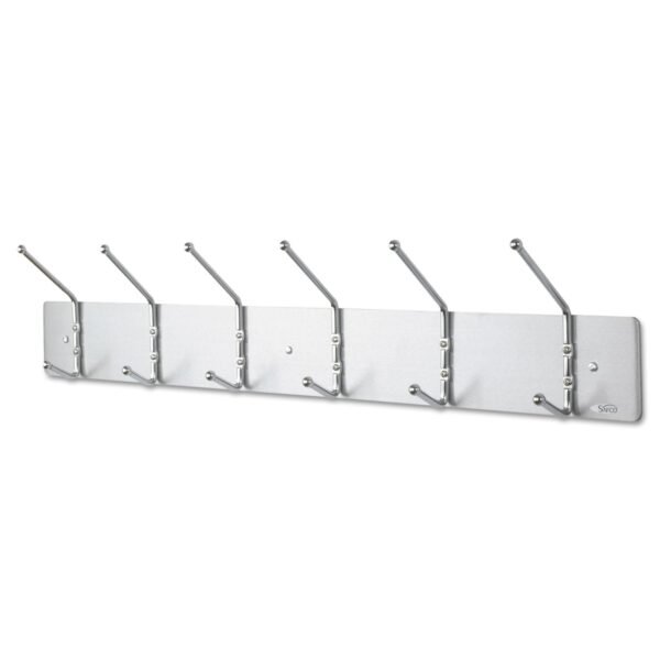 Safco Metal Wall Rack, Six Ball-Tipped Double-Hooks, Metal, 36w x 3.75d x 7h, Satin (4162)