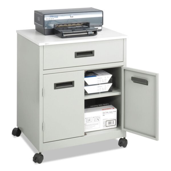 Safco Steel Machine Stand with Pullout Drawer, Engineered Wood, 3 Shelves, 1 Drawer, 25" x 20" x 29.75", Gray (1870GR)
