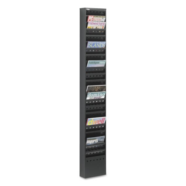 Safco Steel Magazine Rack, 23 Compartments, 10w x 4d x 65.5h, Black (4322BL)