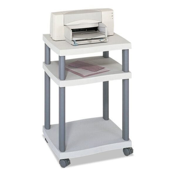 Safco Wave Design Deskside Printer Stand, Plastic, 3 Shelves, 20" x 17.5" x 29.25", White/Charcoal Gray (1860GR)