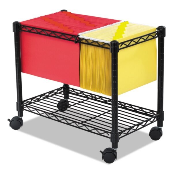 Safco Wire Mobile File, Metal, 1 Shelf, 2 Bins, 14" x 24" x 20.5", Black (5201BL)