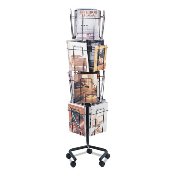 Safco Wire Rotary Display Racks, 16 Compartments, 15w x 15d x 60h, Charcoal (4139CH)