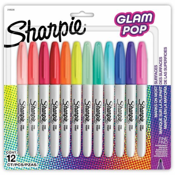 Sanford Glam Pop Permanent Markers Fine Marker Point - Assorted Ink - 12 / Pack (2185226)