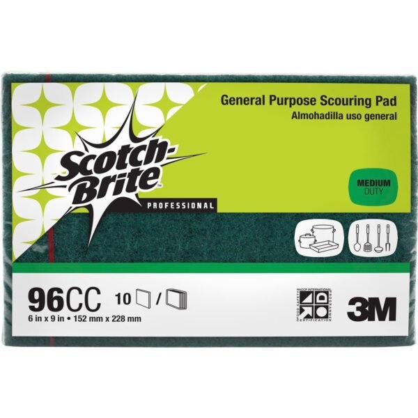 Scotch-Brite General-Purpose Scouring Pads 6" Width x 9" Length - 10/Pack - 6 / Carton - Synthetic Fiber - Green (96CCCT)