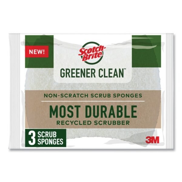 Scotch-Brite Greener Clean Non-Scratch Scrub Sponge, 2.6 x 3.3, 0.7" Thick, White, 3/Pack (97033UG)