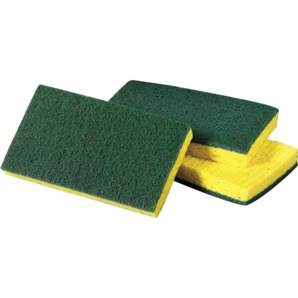 Scotch-Brite Medium-Duty Scrub Sponges 3.5" Height x 6.3" Width x 6.1" Length x 700 mil Thickness - 10/Pack - 6 / Carton - Cellulose, Synthetic Fiber - Yellow, Green (74CCCT)
