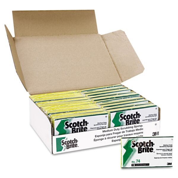 Scotch-Brite Medium-Duty Scrubbing Sponge, 3.6 x 6.1, 0.7" Thick, Yellow/Green, 20/Carton (74)