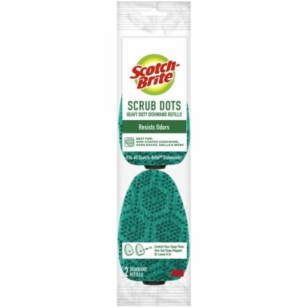 Scotch-Brite Scrub Dots Dishwand Refill 3.5" Width x 4.4" Length - 2/Pack - 7 / Carton - Green (48827CT)