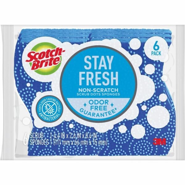 Scotch-Brite Scrub Dots Non-Scratch Sponge 4.8" Height x 6.5" Width x 2.5" Depth - 6/Pack - 4 / Carton - Blue (203064CT)