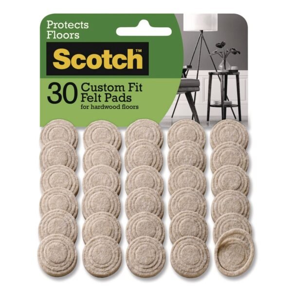 Scotch Custom Fit Felt Pads, 1.5" dia, Beige, 30/Pack (SP884NA)