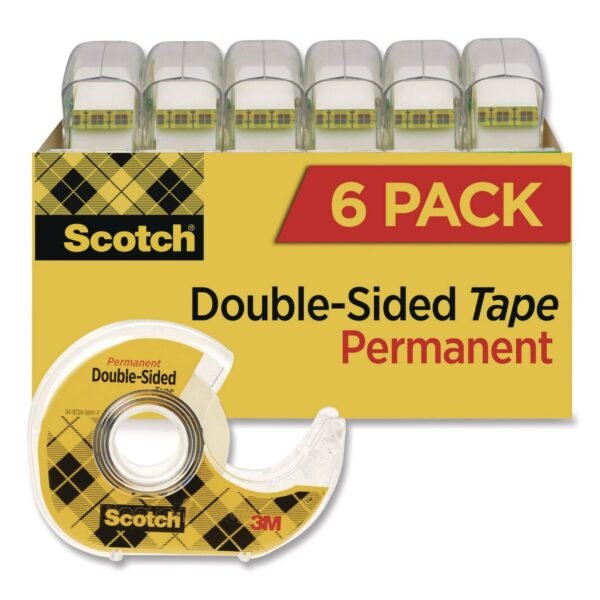 Scotch Double-Sided Permanent Tape in Handheld Dispenser, 1" Core, 0.5" x 500", 6/Pack (6137H2PCMP)