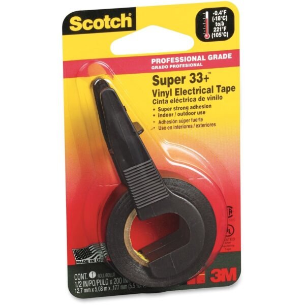Scotch Electrical Tape 16.67 ft Length x 0.50" Width - Black - Plastic - Vinyl Backing - Dispenser Included - Abrasion Resistant, Moisture Resistant, Weather Resistant, Oil...