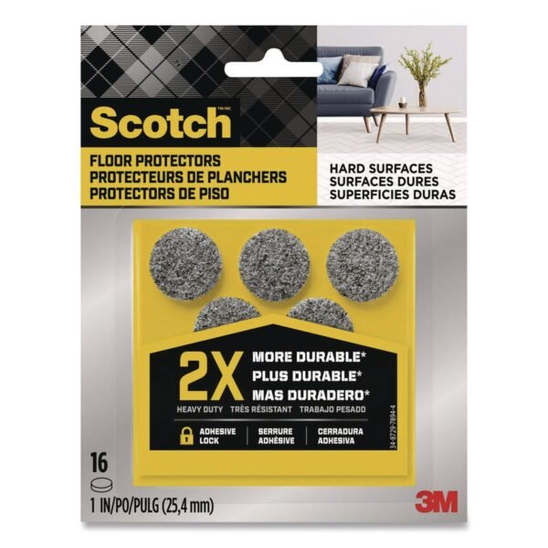 Scotch Felt Pad Protectors, 1" Diameter, Gray, 16/Pack (SP872NA)