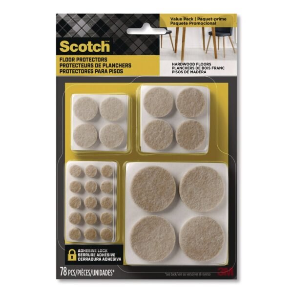 Scotch Felt Pad Protectors, Assorted Round, Beige, 78/Pack (SP855NA)