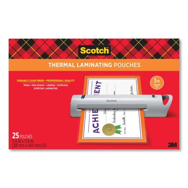 Scotch Laminating Pouches, 3 mil, 11.5" x 17.5", Gloss Clear, 25/Pack (TP385625)